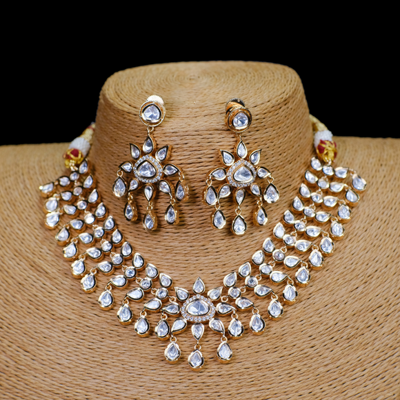 Kundan Stone Necklace Gold Plated with Earrings Set