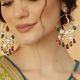 Red and Green Stones Kundan Earrings