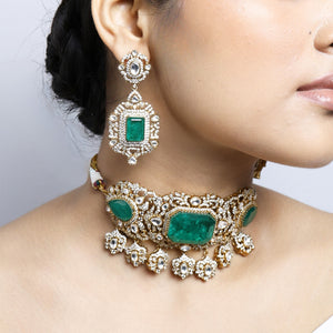 Osha Emerald Polki Diamond Choker with Earrings Set