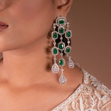 Emerald Silver Diamond Chandelier Earrings
