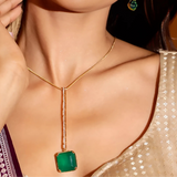 Emerald Stone Western Necklace with Earrings Set