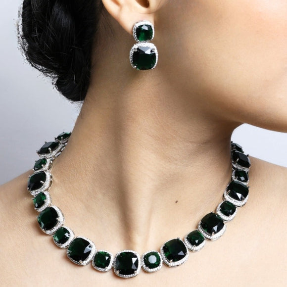 Zilmil Emerald Necklace with Earrings Set