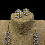 Shayna Layered Uncut Polki Diamond Necklace Set with Earrings- Gold