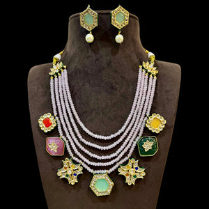 Pink Navratna Necklace Set with Earrings